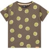 All Over Smiley Face Graphic Print T-Shirt, Brown - Tees - 1 - thumbnail