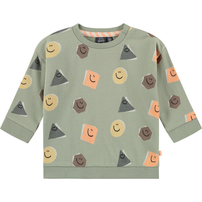 Crew Neck All-Over Animated Shapes Graphic Sweatshirt, Sage