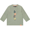 Crew Neck Long Sleeve Playful Graphic Shirt, Sage - Shirts - 1 - thumbnail