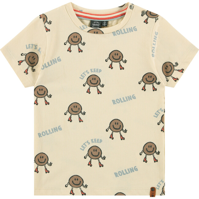 All-Over Graphic Print "Let'S Keep Rolling" T-Shirt, Cream