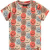 All-Over Multicolored Smileyface Graphic Print T-Shirt, Grapefruit - Tees - 1 - thumbnail