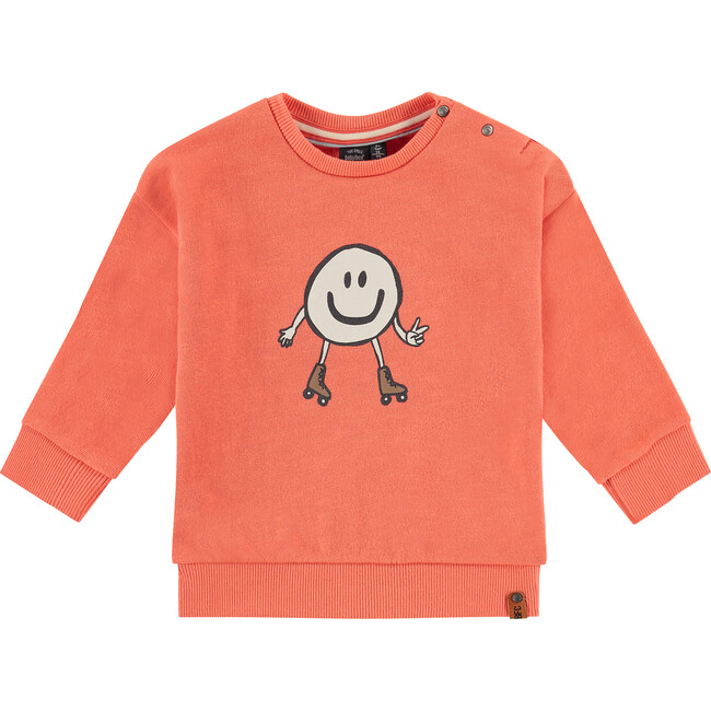 Crew Neck Neon Smiling Character Print Sweatshirt, Grapefruit