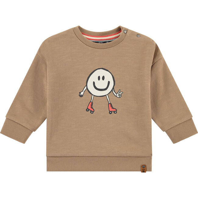 Crew Neck Smiling Character Print Sweatshirt, Peanut