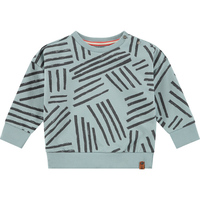 Crew Neck Abstract Stripe Graphic Print Sweatshirt, Lake