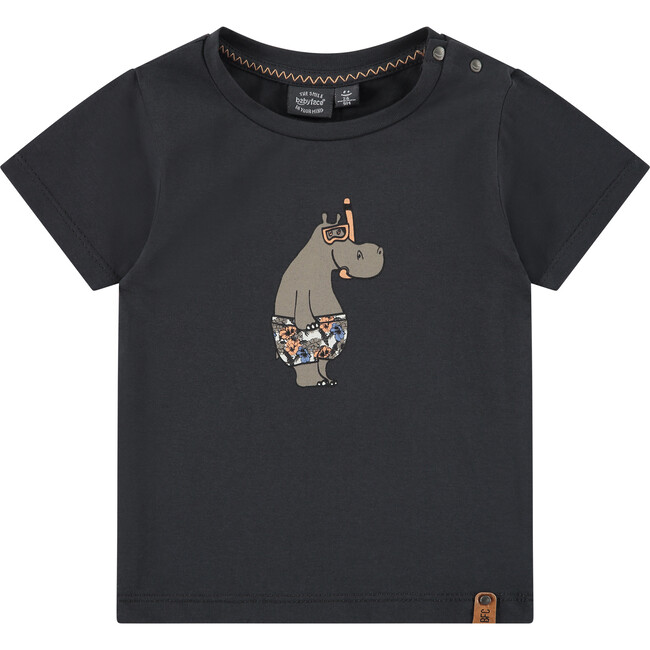 Hippo In Swim Trunks Graphic Print T-Shirt, Smoke