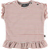 Crew Neck Ruffle Shoulder Peplum Waist Striped Top, Redwood - Tees - 1 - thumbnail