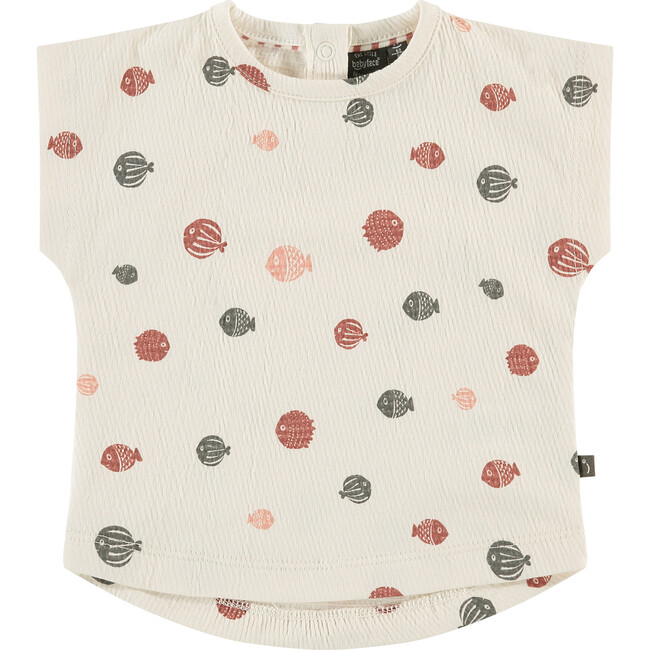 All-Over Blowish Graphic Print Short Sleeve Top, Ivory