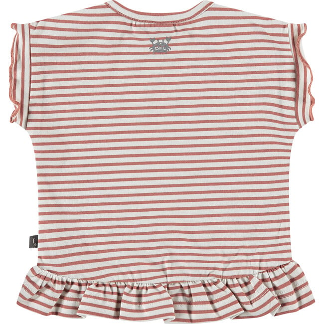 Crew Neck Ruffle Shoulder Peplum Waist Striped Top, Redwood - Tees - 2