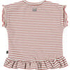 Crew Neck Ruffle Shoulder Peplum Waist Striped Top, Redwood - Tees - 2