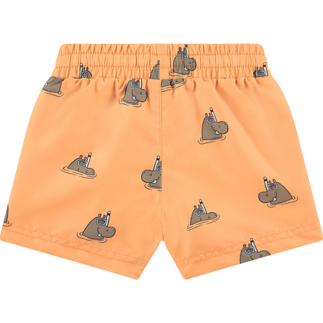 All-Over Swimming Graphic Print Swim Trunks, Neon Orange - Swim Trunks - 2
