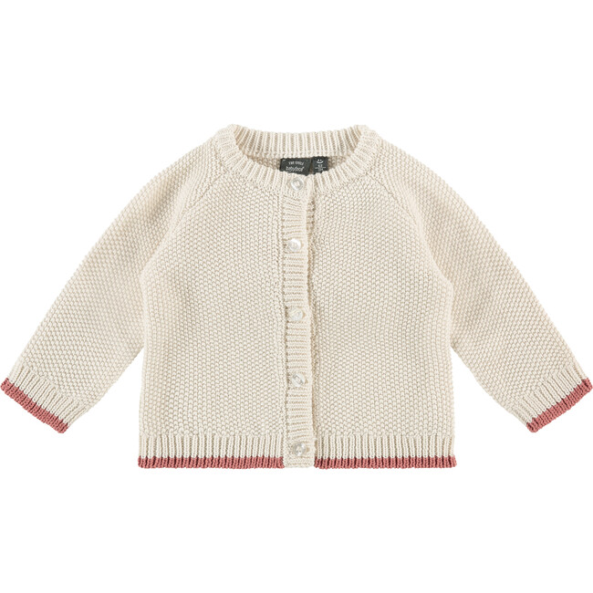 Knit Cardigan With Contrast Bottom Lining, Ivory