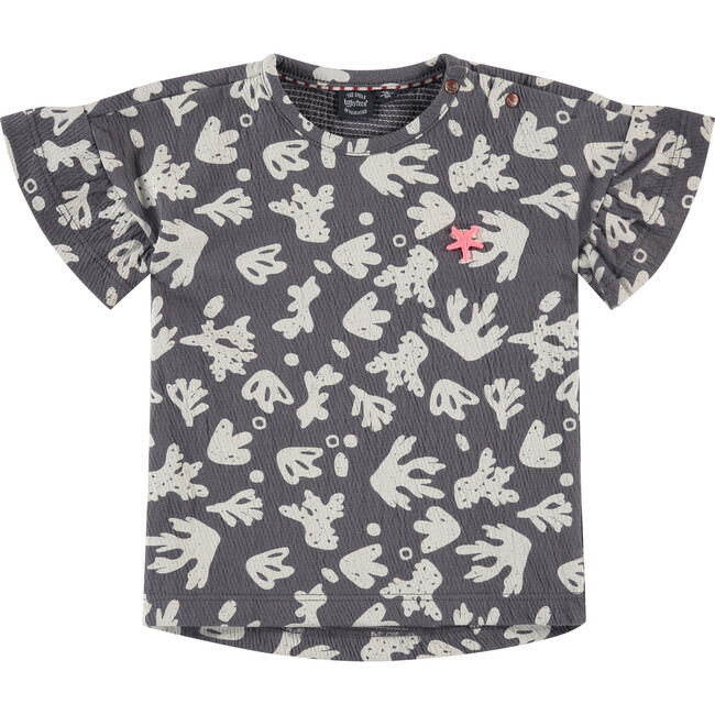 All-Over Abstract Sea Plant Graphic Print T-Shirt, Grey