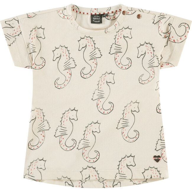 All-Over Seahorse Illustration Graphic Print T-Shirt, Ivory