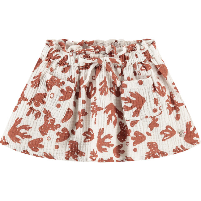 Tiered Gauze All-Over Sea Plant Graphic Print Cinched Waist Skirt, Gravel