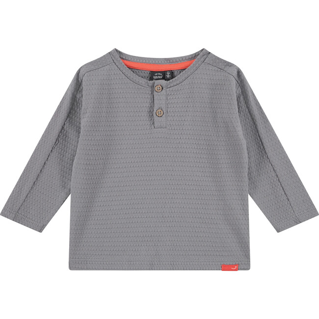 Long Sleeve Textured Henley Shirt, Ash