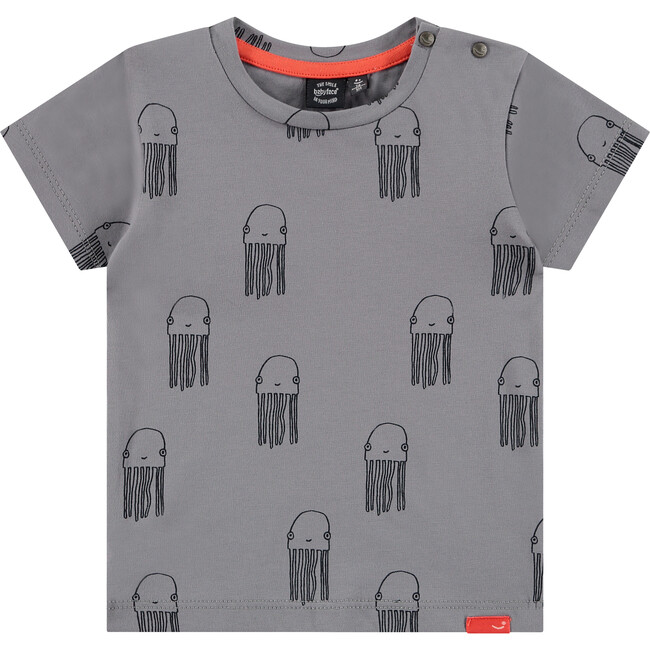 Short Sleeve All-Over Octopus Graphic Print T-Shirt, Ash