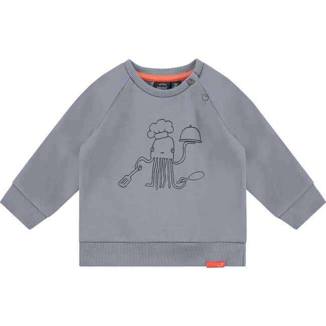 Crew Neck Chef Octopus Graphic Print Sweatshirt, Ash