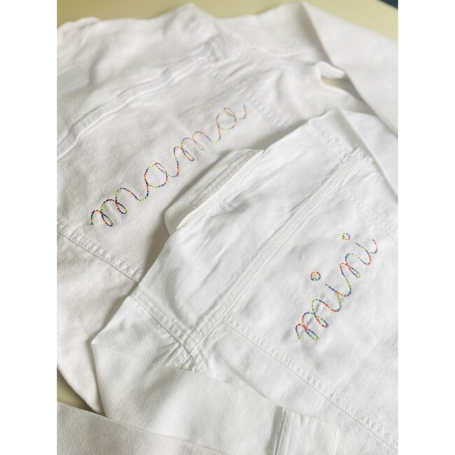 "mini" Embroidered Denim Jacket, White And Rainbow - Denim Jackets - 2