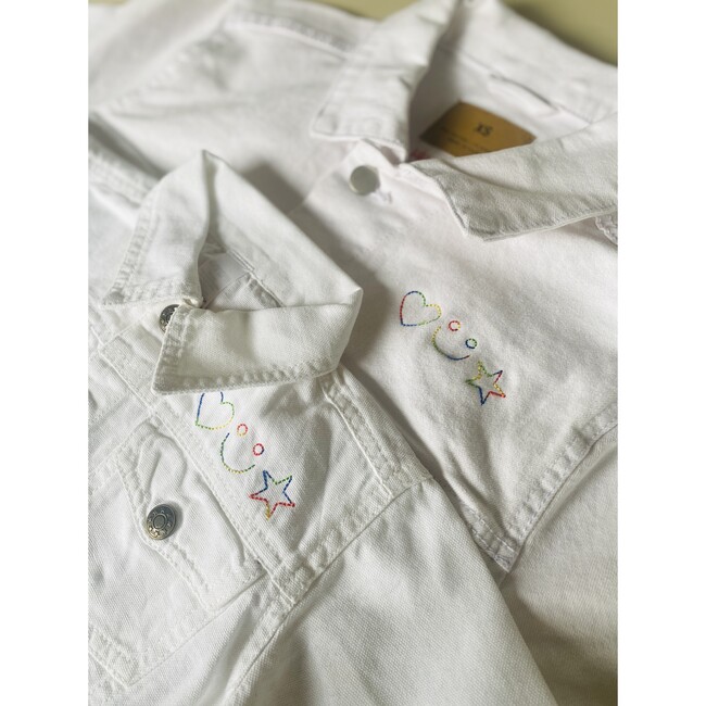 "mini" Embroidered Denim Jacket, White And Rainbow - Denim Jackets - 3