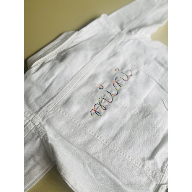 "mini" Embroidered Denim Jacket, White And Rainbow - Denim Jackets - 4