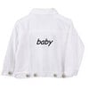 "baby" Embroidered Denim Jacket, White And Black - Denim Jackets - 1 - thumbnail