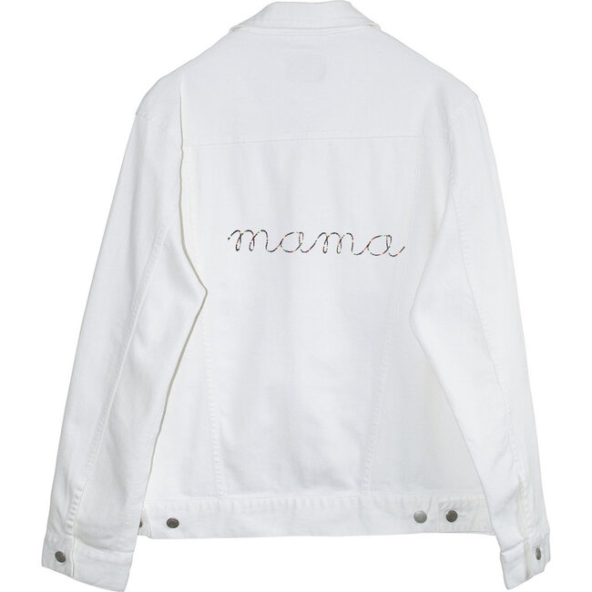 Women's "mama" Embroidered Denim Jacket, White And Rainbow