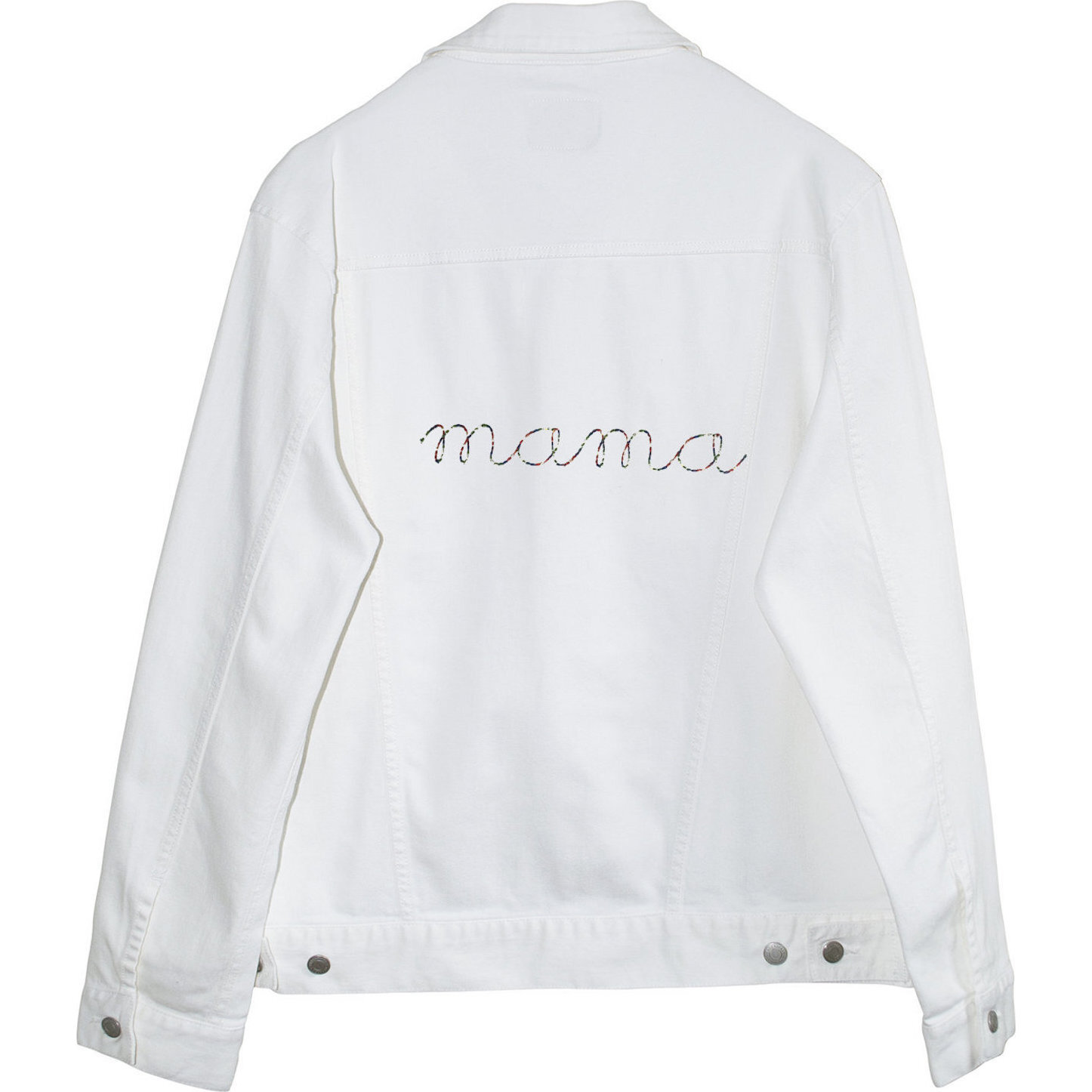 Women's "mama" Embroidered Denim Jacket, White And Rainbow - Denim Jackets - 1