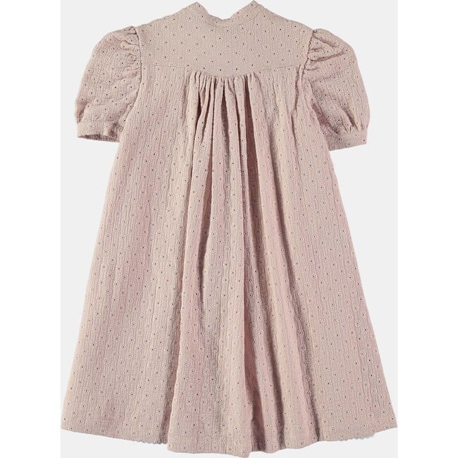 British Embroidery Tie Collar Short Puff Sleeve Dress, Pink - Dresses - 2