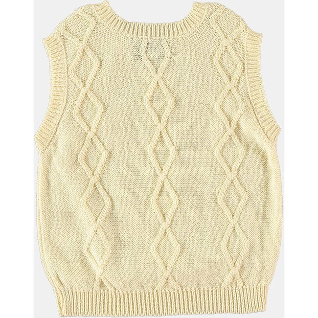 Floral Embroidered Knit Crew Neck Vest, Light Yellow - Vests - 2