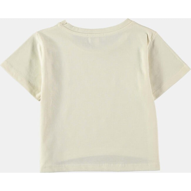 Plain Color Embroidered Logo Cropped Oversized T-Shirt, Cream - T-Shirts - 2