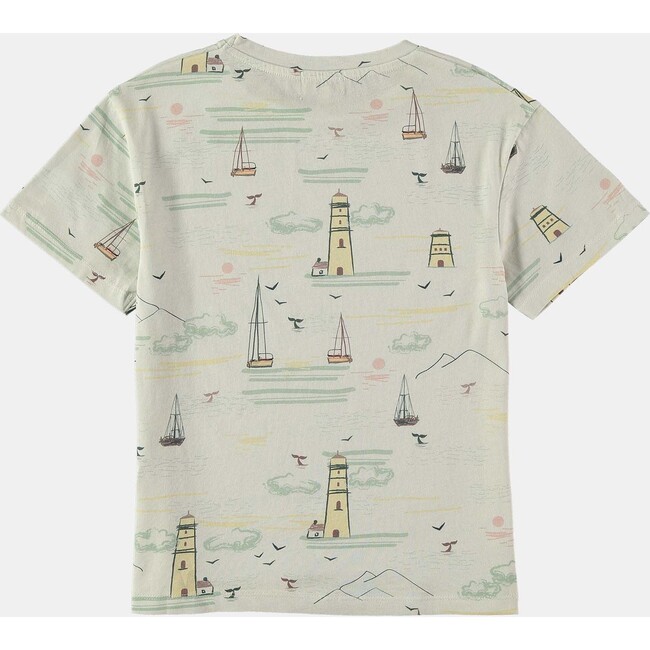 Ships Of The Seas Print Round Neck Short Sleeve T-Shirt, White - T-Shirts - 2