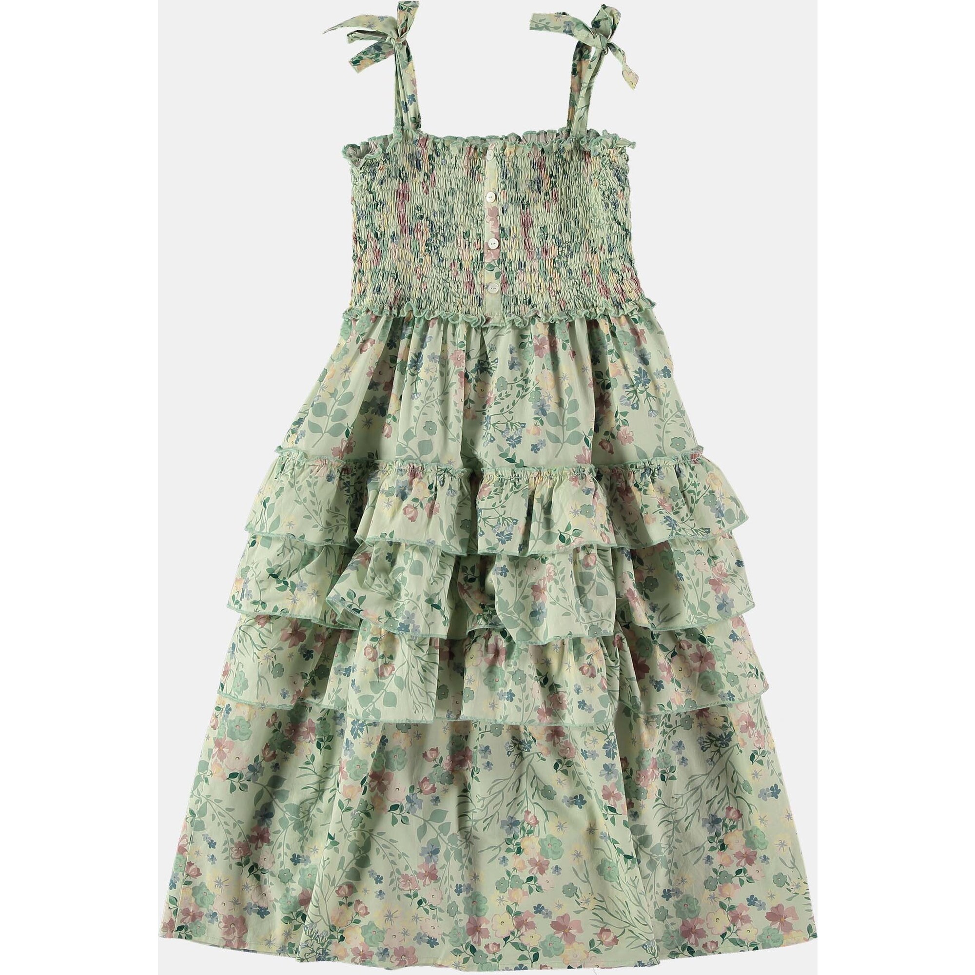 【GENERAL IDEA】Smocking Flower Long ワンピース Bow One-shoulder Gold Leaf Brocade Maxi Bridesmaid Dress