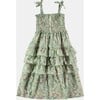 Floral Print Tie Shoulder Long Smock Dress, Green - Dresses - 2