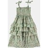 Floral Print Tie Shoulder Long Smock Dress, Green - Dresses - 3