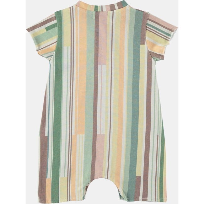 Striped Round Neck Buttoned Romper, Multicolors - Rompers - 2