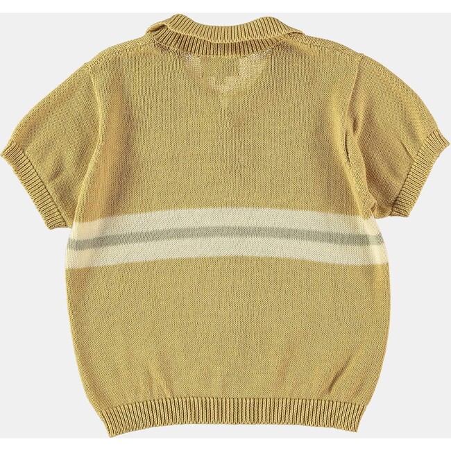 Striped Short Cuff Sleeve Knit Polo Shirt, Yellow - Polo Shirts - 2