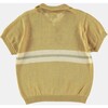 Striped Short Cuff Sleeve Knit Polo Shirt, Yellow - Polo Shirts - 2