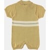 Buttoned Short Sleeve Striped Polo Romper, Yellow - Rompers - 2