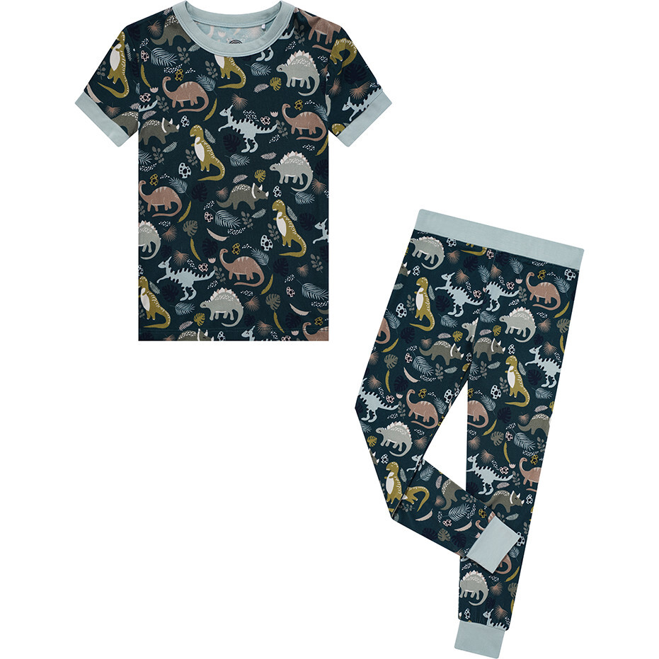 Prehistoric Friends Dinosaur Two-Piece Bamboo Short Sleeve Kids Pajama Pants Set - Pajamas - 1