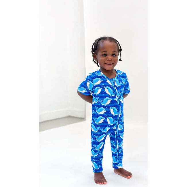 Sea Dolphin Austin Short Sleeve Bamboo Footless Zip Romper, Blue - Rompers - 2