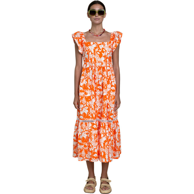 Women's Brooke Flutter Sleeve V Neck Dress, Spring Shadow Clementine - Dresses - 1