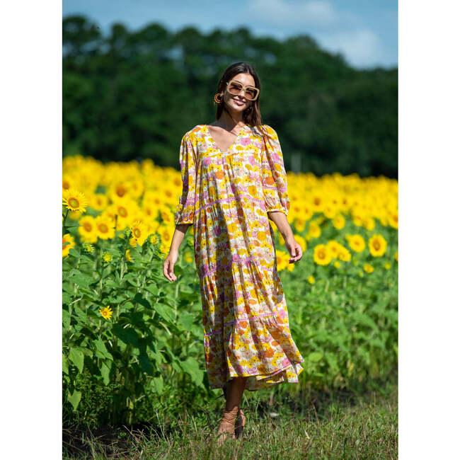 Women's Georgia Puffed Sleeve Dress, Blooming Golden - Dresses - 2