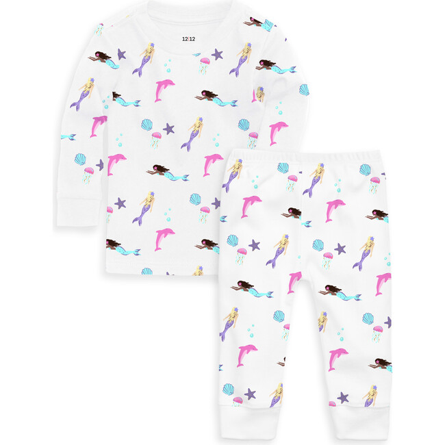 The Organic Long Sleeve Pajama Set, Let’s Be Mermaids - Pajamas - 1