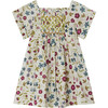 Pais Short Folded Cuff Sleeve Floral Print Smocked Dress, Ecru - Dresses - 1 - thumbnail