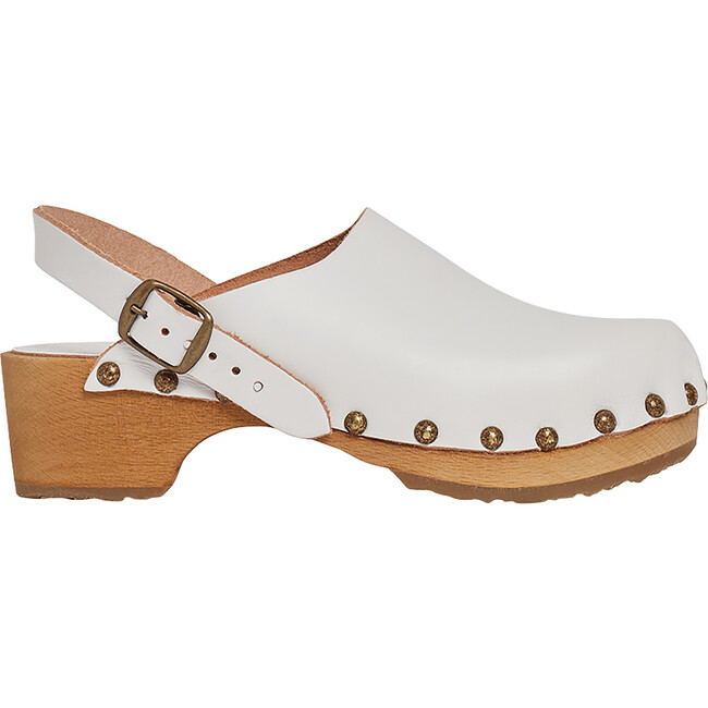 Studded Leather Round Toe Clogs, Milk White