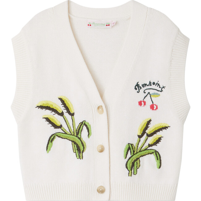 Ticiana Hand-Embroidered Sleeveless Cardigan, White - Cardigans - 1