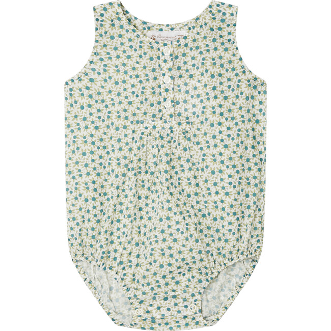 Nico Modern Liberty Floral Print Romper, Turquoise Green