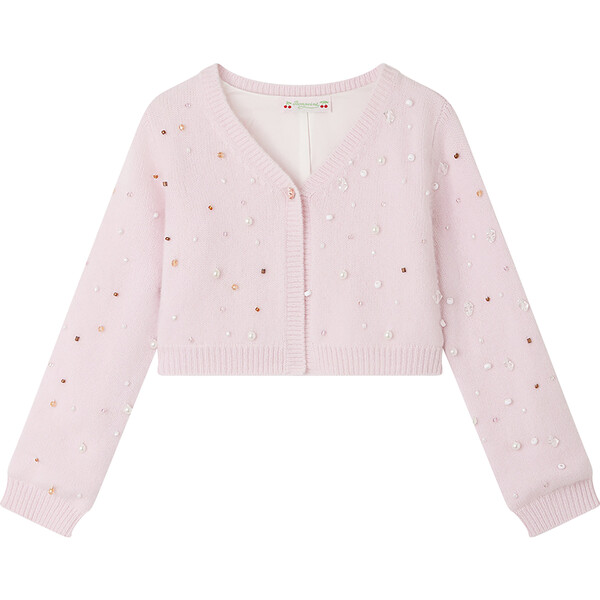 Tholmine Cashmere Cropped Cardigan, Petal Pink - Bonpoint
