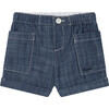 Nateo Straight Cut Chambray Shorts, Blue - Shorts - 1 - thumbnail