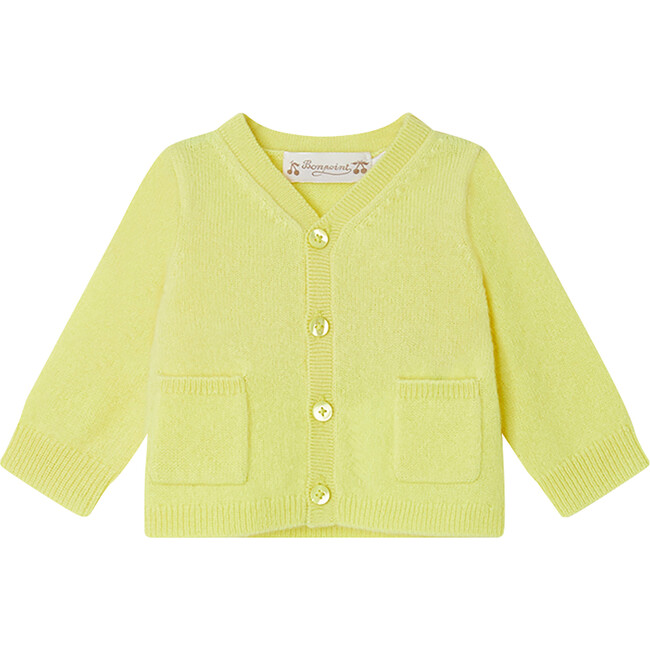 Tahiel V-Neck Ribbed Straight Cut Cardigan, Fluorescent Yellow